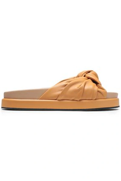 Helmut Lang Knotted Leather Slides In Light Brown