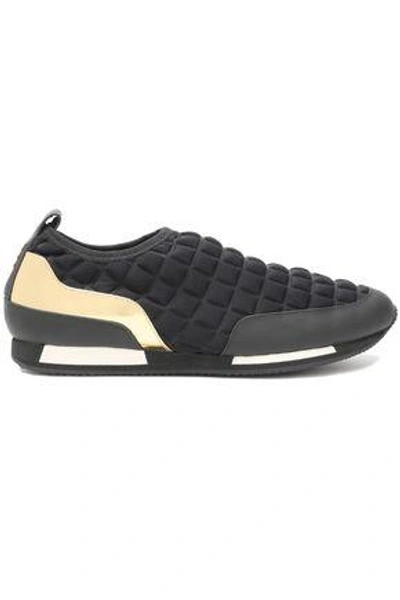 Balmain Woman Quilted Neoprene And Leather Slip-on Sneakers Black