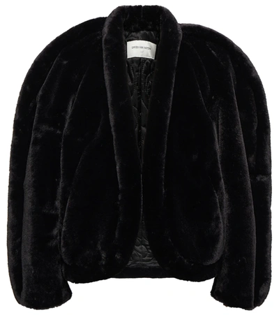 Dries Van Noten Voya Shawl-collar Faux Fur Short Jacket In Black