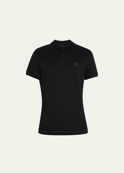 Moncler Men's Logo Cotton Pique Polo In Black