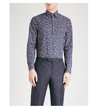 Paul Smith Floral-print Soho-fit Cotton Shirt In Navy