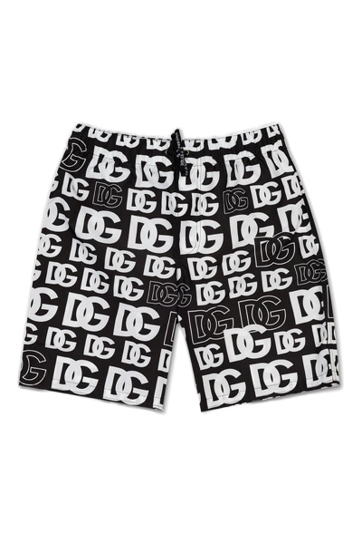 Dolce & Gabbana Kids' Logo Swim Trunks In Black