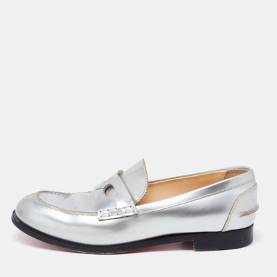 Pre-owned Christian Louboutin Silver Leather Penny Loafers Size 38.5