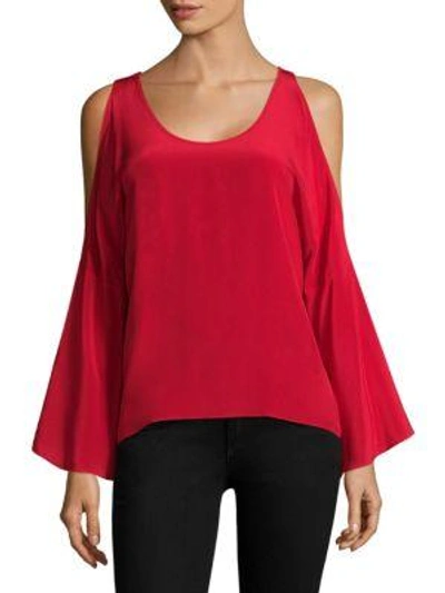 Bailey44 Bonsai Cold-shoulder Bell-sleeve Silk Blouse In Red