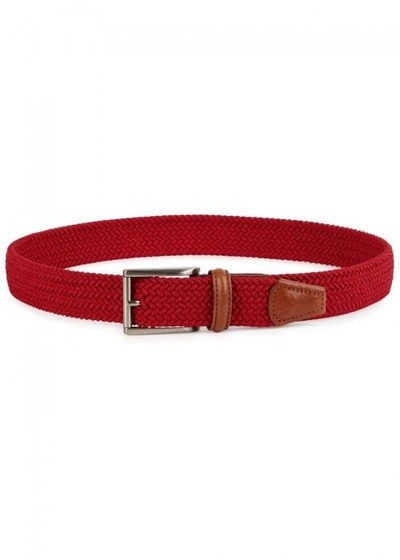 Anderson's Leather-trimmed Woven Belt In Red