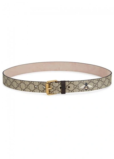 Gucci Taupe Monogrammed Leather Belt In Beige