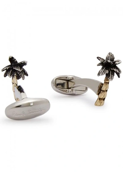 Paul Smith Silver Tone Palm Tree Cufflinks In Multicoloured