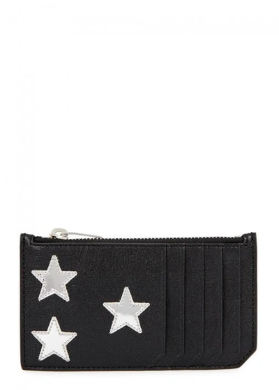 Saint Laurent Star-appliquéd Leather Card Holder In Black