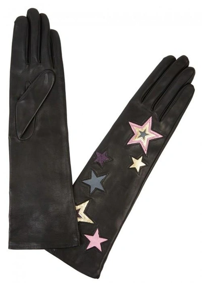 Agnelle Stars Black Leather Gloves