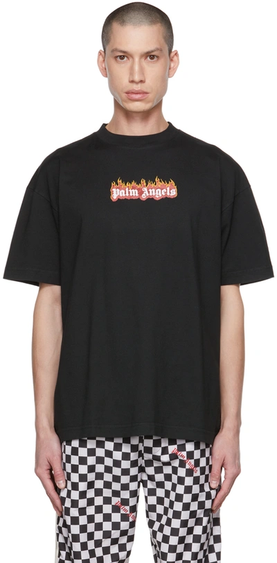 Palm Angels Burning Logo Relaxed-fit Cotton-jersey T-shirt In Black White