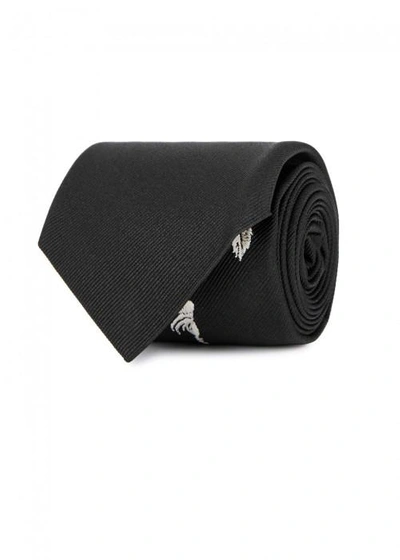 Alexander Mcqueen Rose-embroidered Silk Tie In Black