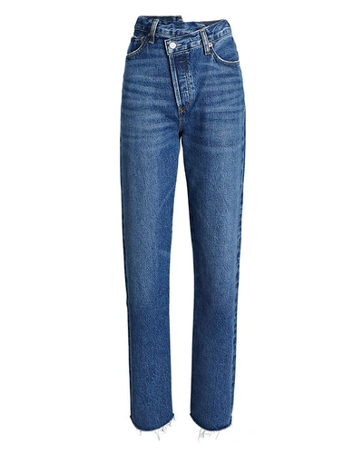 Agolde Criss Cross Frayed High-rise Straight-leg Organic Jeans In Range