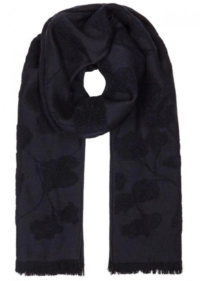 Armani Collezioni Navy Floral-jacquard Scarf