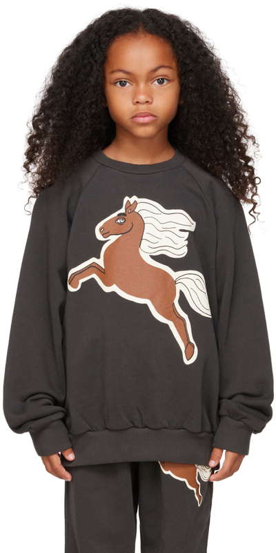 Mini Rodini Kids' Gots Horses Graphic Sweatshirt Black