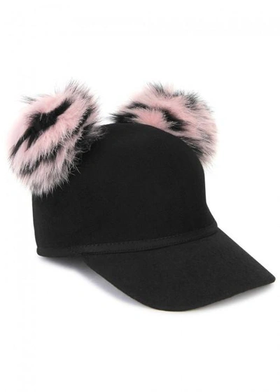 Charlotte Simone Sass Fur-timmed Wool Cap In Pink