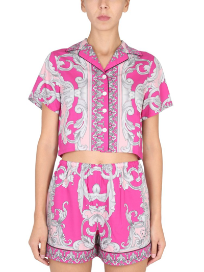 Versace Silver Baroque Printed Pyjama Shirt In Multicolour