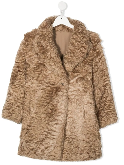 Brunello Cucinelli Kids' Faux-fur Single-breasted Coat In Neutrals