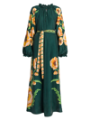La Doublej Cerere Green Floral-print Silk-satin Dress In Poppies Green