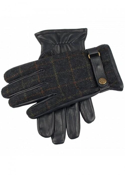 Dents Edinburgh Flannel And Leather Gloves In Navy