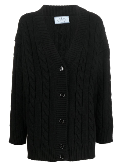 Prada V-neck Cashmere Wool Cardigan Black In Default Title