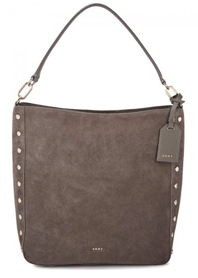 Dkny Grey Embellished Suede Hobo Bag