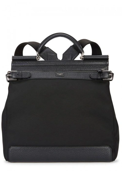 Dolce & Gabbana Sicily Leather And Canvas Backpack In Black