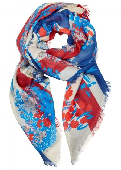 Gucci Union Jack Printed Scarf In Navy