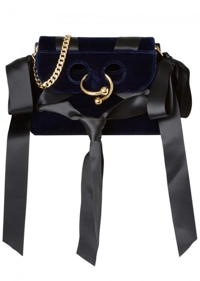 Jw Anderson Pierce Navy Velvet Shoulder Bag