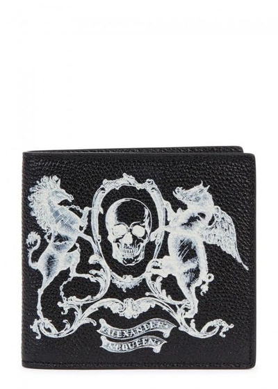 Alexander Mcqueen Coat Of Arms Printed Leather Wallet In Black