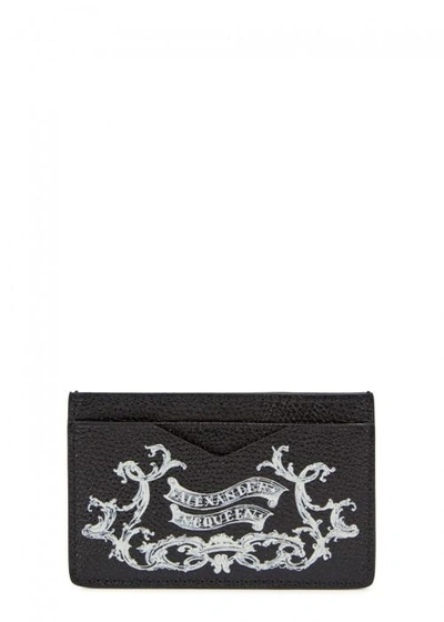 Alexander Mcqueen Coat Of Arms Printed Leather Card Holder In Black