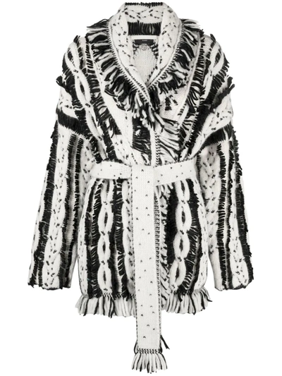 Alanui Woman The Land Of Fire Ice Cardigan In Black And Ivory In White