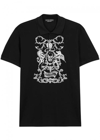 Alexander Mcqueen Coat Of Arms Embroidered Polo Shirt In Black