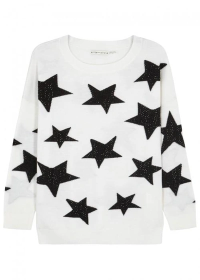 Alice And Olivia Bao Star-intarsia Wool Jumper In White And Black