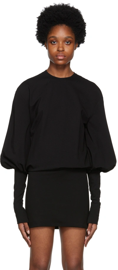 Attico Karlie Long Sleeve Drop Waist Jersey Minidress In Black