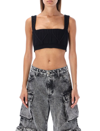 Attico Miles Ribbed-knit Cropped Top In Black