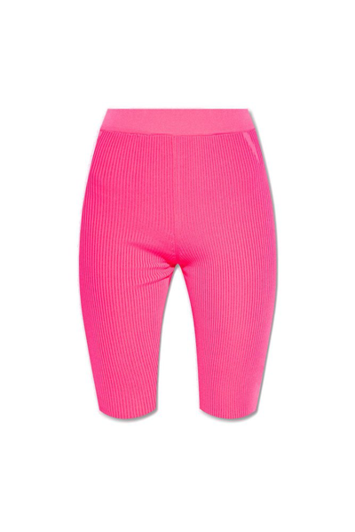 Jacquemus Ribbed-knit Cycling Shorts In 粉色