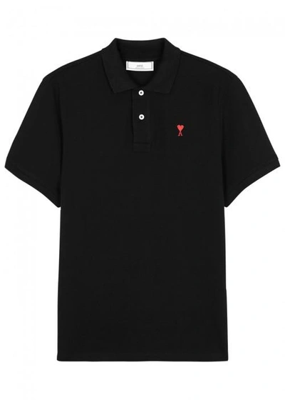 Ami Alexandre Mattiussi Embroidered Cotton-piqué Polo Shirt In Black