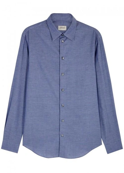 Armani Collezioni Indigo Geometric-jacquard Cotton Shirt In Blue