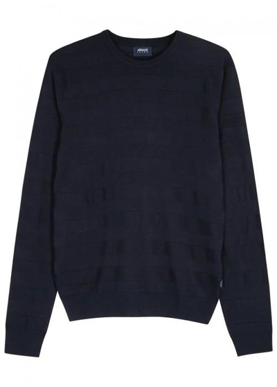 Armani Jeans Navy Striped Fine-knit Wool Blend Jumper