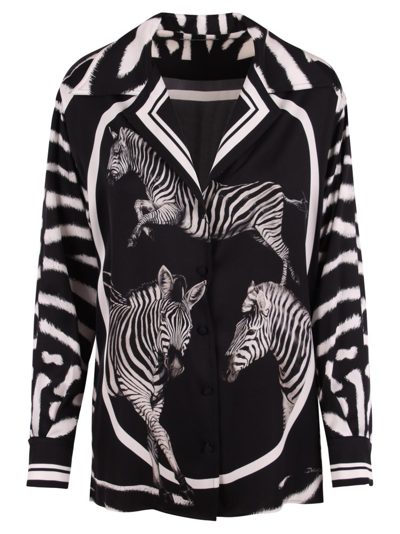Dolce & Gabbana Zebra Print Long-sleeved Shirt In Black,white