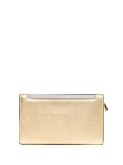 Pre-owned Saint Laurent 2013 Metal Frame Leather Clutch In Gold