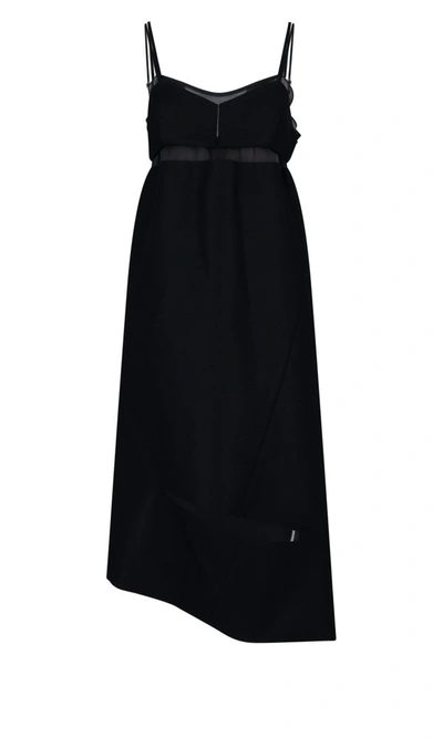 Sacai Melton Cold Wool Zip Midi Dress In Black