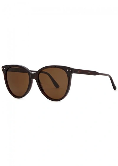 Bottega Veneta Brown Oval-frame Sunglasses In Havana