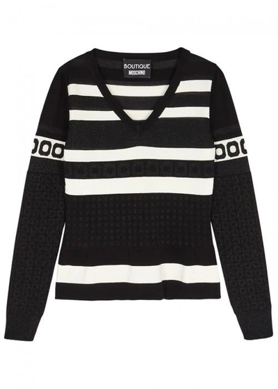 Boutique Moschino Monochrome Metallic-knit Jumper In Black And White