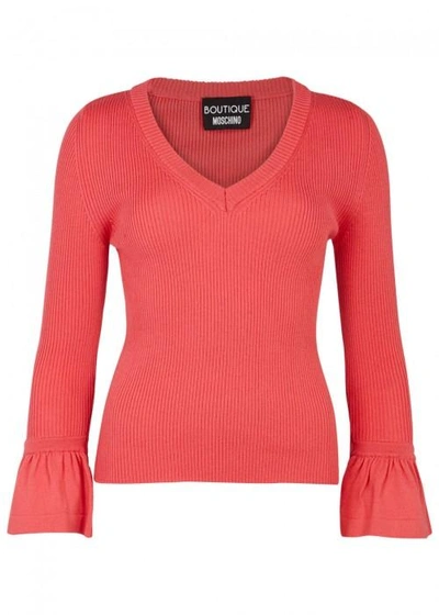 Boutique Moschino Coral Ribbed Wool Jumper In Pink