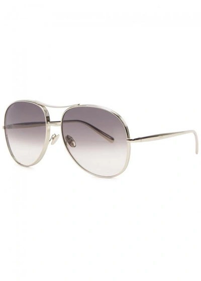 Chloé Nola Silver Tone Aviator Sunglasses In Grey