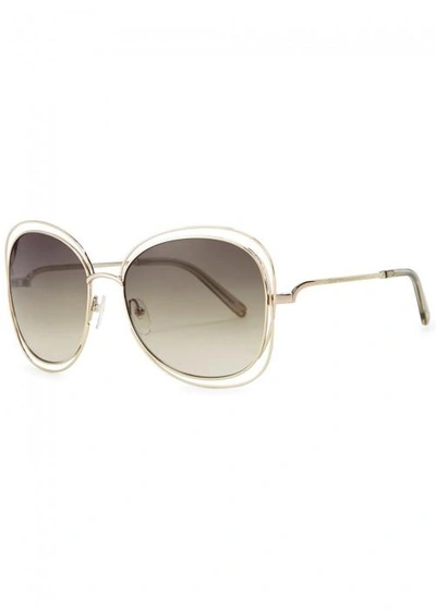 Chloé Carlina Gold-tone Oversized Sunglasses In Ld/green