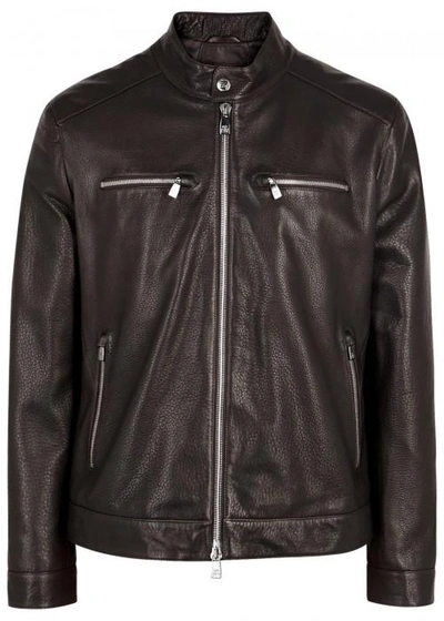 Corneliani Brown Leather Biker Jacket