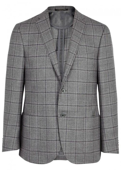 Corneliani Checked Wool And Silk Blend Blazer In Grey