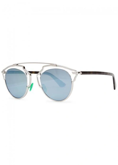 Dior So Real Mirrored Clubmaster-style Sunglasses In Silver